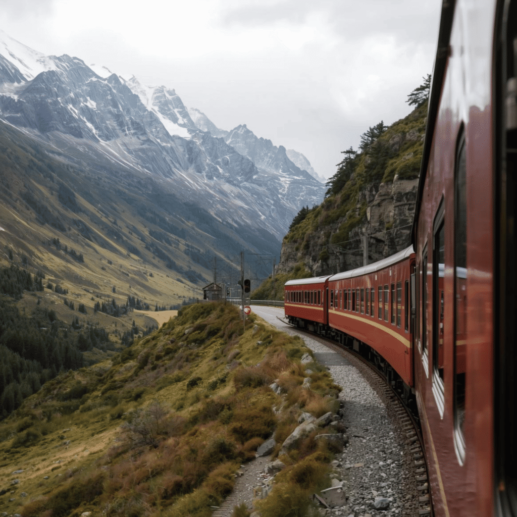 Treno panoramico TranzAlpine che attraversa le spettacolari Alpi della Nuova Zelanda tra montagne, fiumi e foreste, offrendo una vista mozzafiato ai passeggeri.